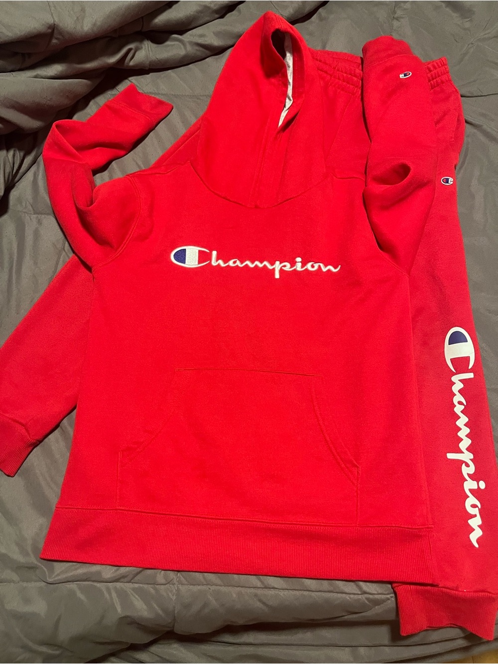 Champion Kids Bright Red Hooded Sweatshirt with Script Logo
